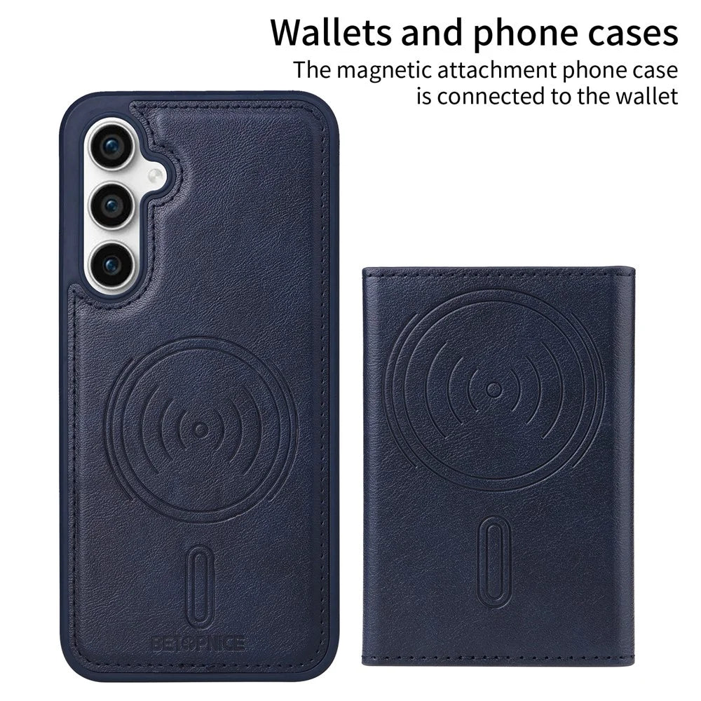 BETOPNICE For Samsung Galaxy S23 FE Magnetic Case  Leather Phone Cover Kickstand with Detachable Card Bag - Blue - 2
