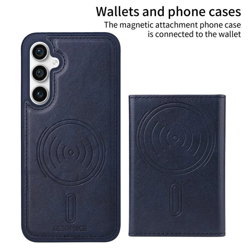 BETOPNICE For Samsung Galaxy S23 FE Magnetic Case  Leather Phone Cover Kickstand with Detachable Card Bag - Blue - 2