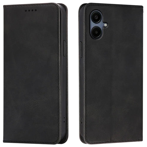 For Samsung Galaxy A06 4G / 5G Case Wallet Calf Texture Leather Phone Cover with Hidden Magnetic Closure - Black - 1