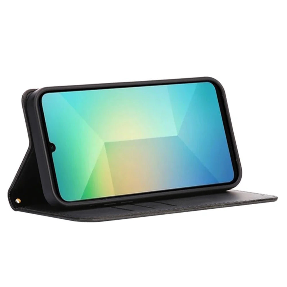 For Samsung Galaxy A06 4G / 5G Case Wallet Calf Texture Leather Phone Cover with Hidden Magnetic Closure - Black - 3