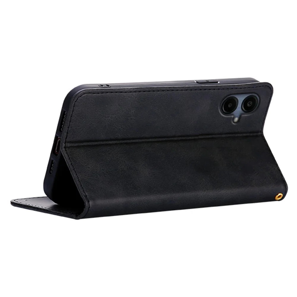 For Samsung Galaxy A06 4G / 5G Case Wallet Calf Texture Leather Phone Cover with Hidden Magnetic Closure - Black - 4