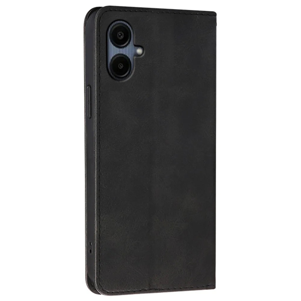 For Samsung Galaxy A06 4G / 5G Case Wallet Calf Texture Leather Phone Cover with Hidden Magnetic Closure - Black - 6