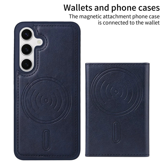 BETOPNICE For Samsung Galaxy S24 Magnetic Case  Leather Phone Cover Kickstand with Detachable Card Bag - Blue - 2