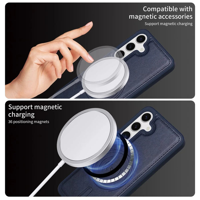 BETOPNICE For Samsung Galaxy S24 Magnetic Case  Leather Phone Cover Kickstand with Detachable Card Bag - Blue - 4