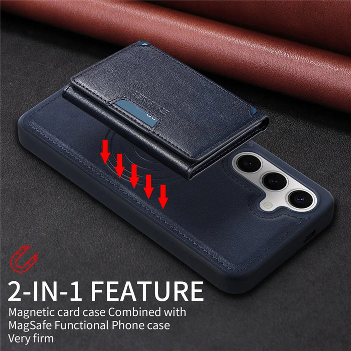 BETOPNICE For Samsung Galaxy S24 Magnetic Case  Leather Phone Cover Kickstand with Detachable Card Bag - Blue - 5