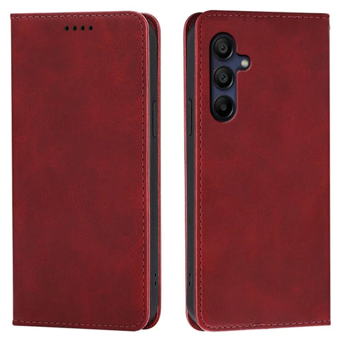 For Samsung Galaxy A16 4G / 5G Case Wallet Calf Texture Leather Phone Cover with Hidden Magnetic Closure - Red - 1