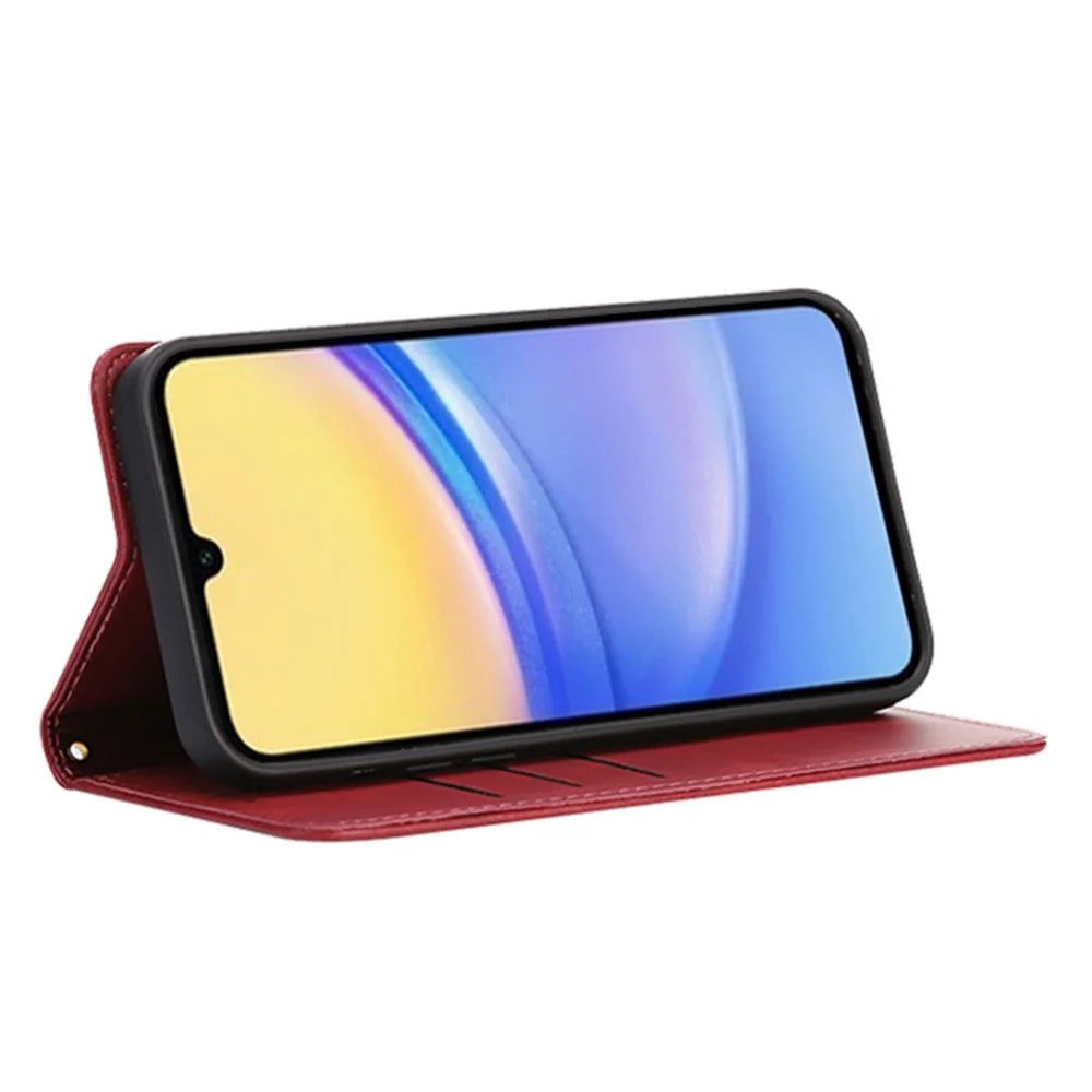 For Samsung Galaxy A16 4G / 5G Case Wallet Calf Texture Leather Phone Cover with Hidden Magnetic Closure - Red - 3