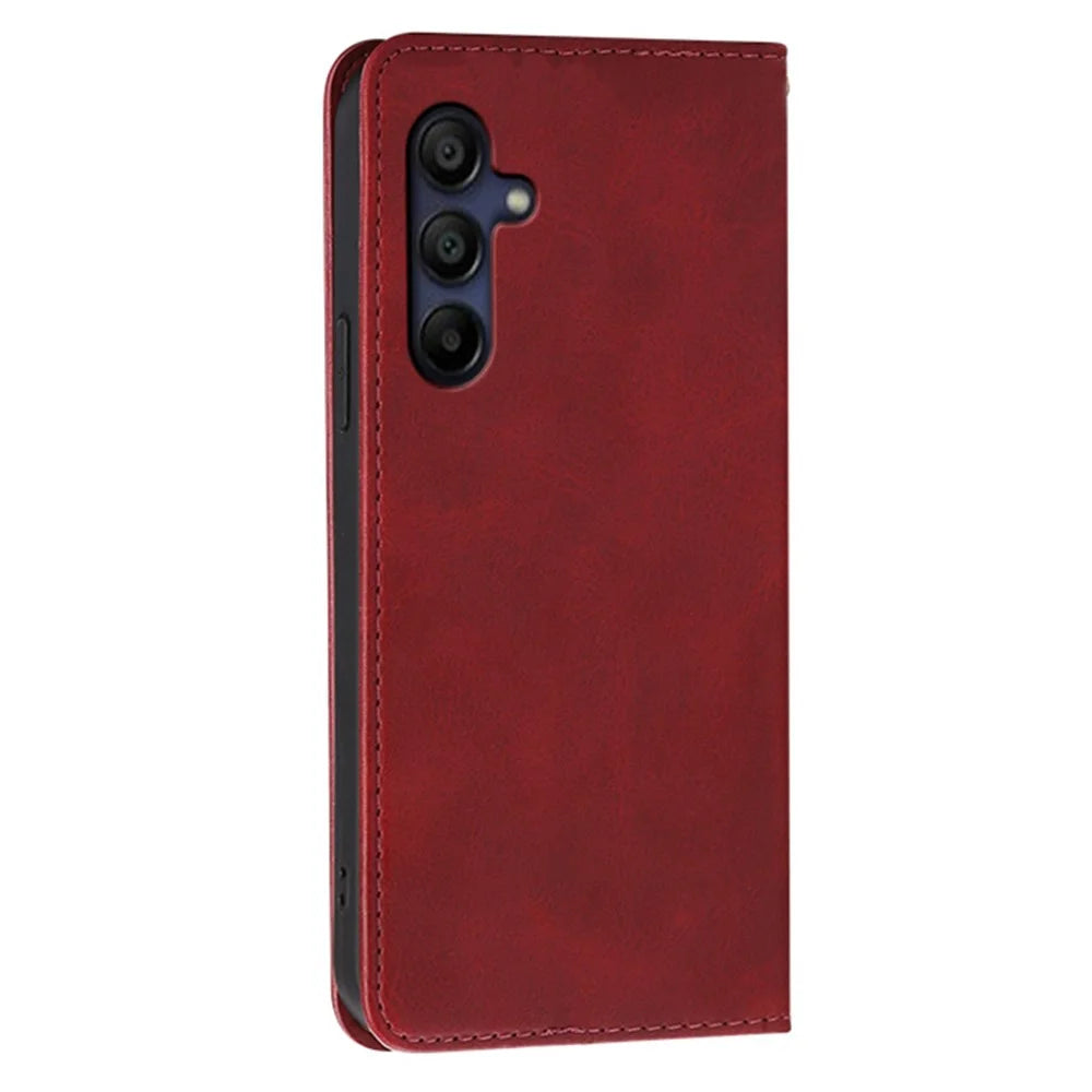 For Samsung Galaxy A16 4G / 5G Case Wallet Calf Texture Leather Phone Cover with Hidden Magnetic Closure - Red - 6