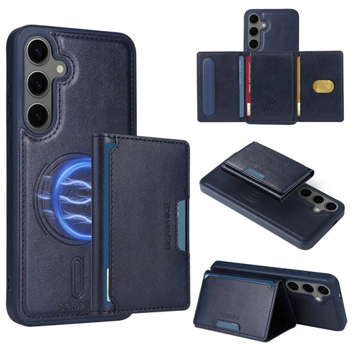 BETOPNICE For Samsung Galaxy S24+ Magnetic Case  Leather Phone Cover Kickstand with Detachable Card Bag - Blue - 1