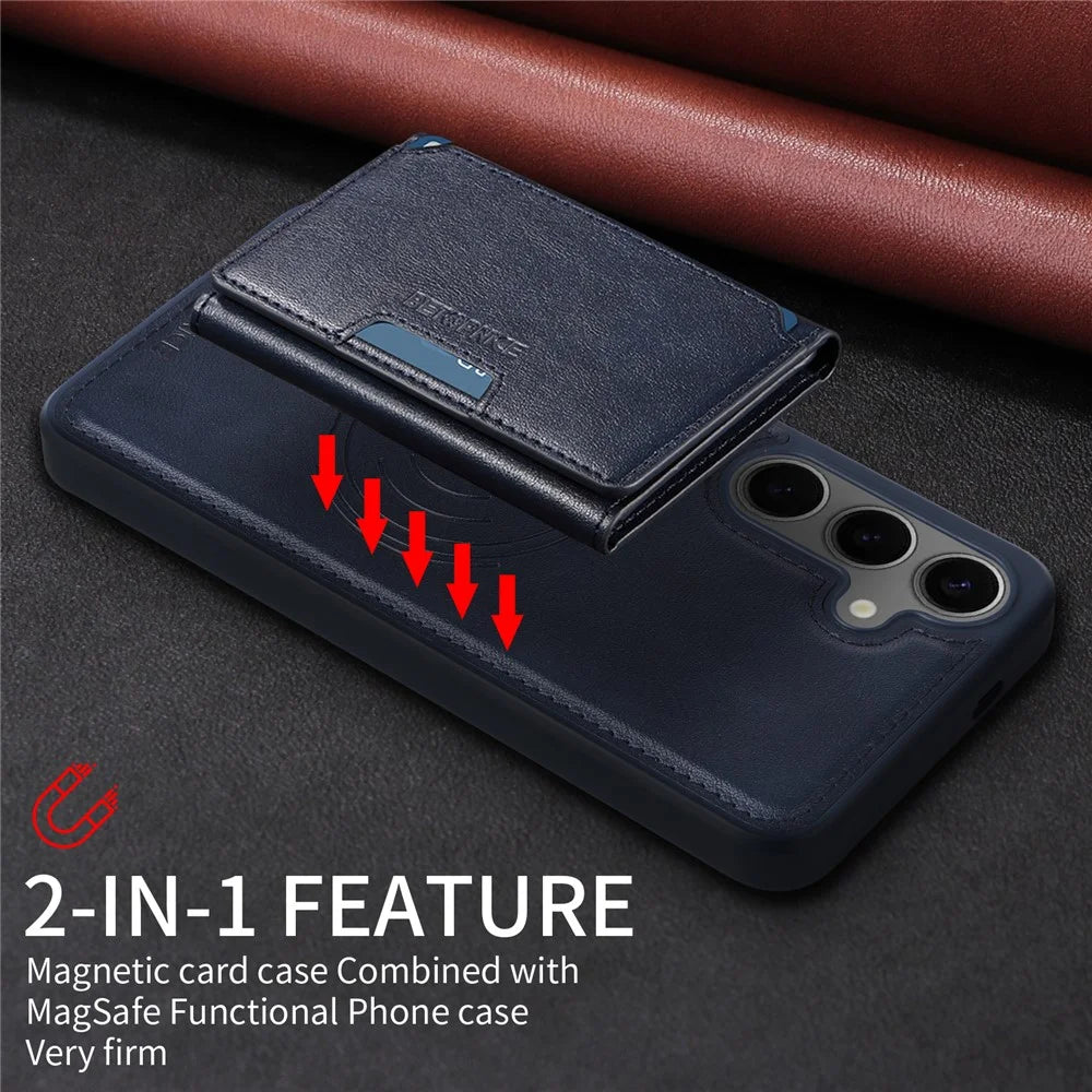 BETOPNICE For Samsung Galaxy S24+ Magnetic Case  Leather Phone Cover Kickstand with Detachable Card Bag - Blue - 5