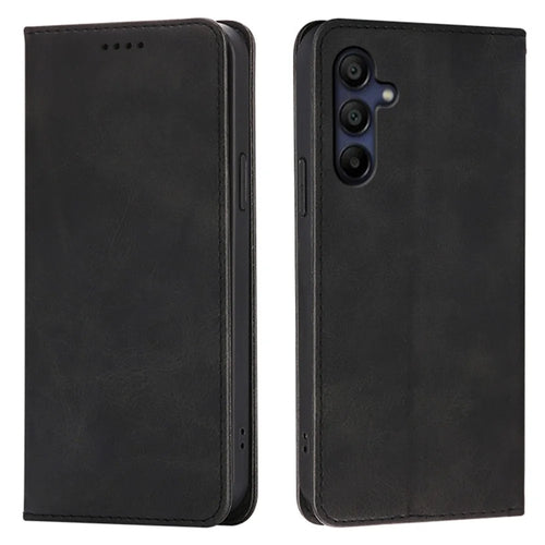 For Samsung Galaxy A26 5G Case Wallet Calf Texture Leather Phone Cover with Hidden Magnetic Closure - Black - 1
