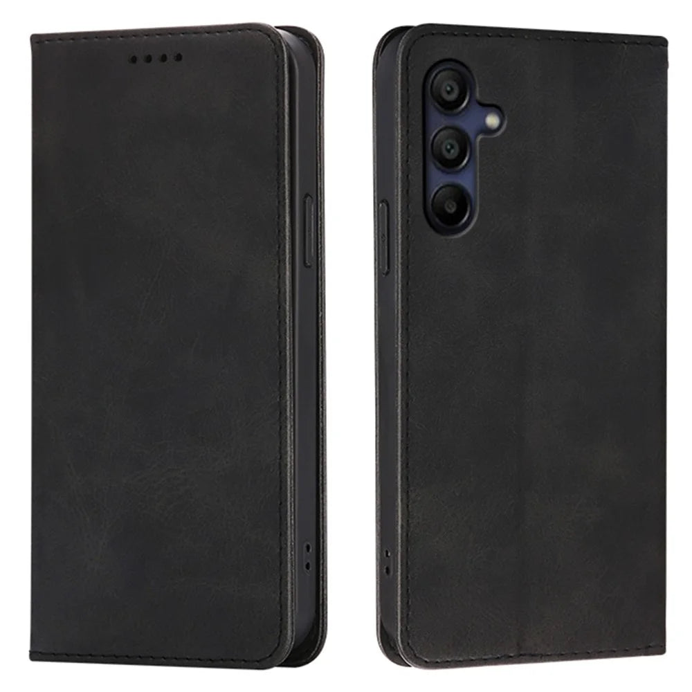 For Samsung Galaxy A26 5G Case Wallet Calf Texture Leather Phone Cover with Hidden Magnetic Closure - Black - 1