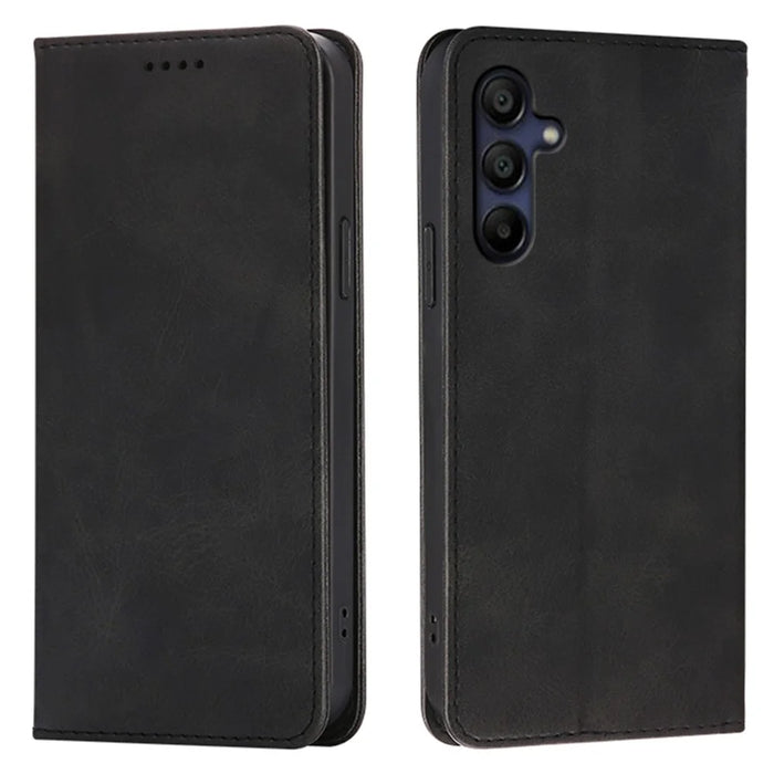 For Samsung Galaxy A26 5G Case Wallet Calf Texture Leather Phone Cover with Hidden Magnetic Closure - Black - 1