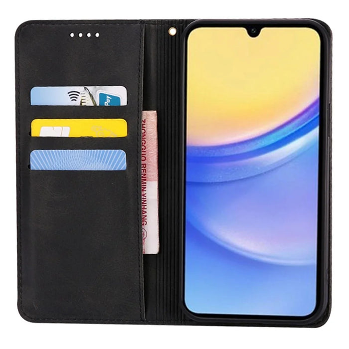 For Samsung Galaxy A26 5G Case Wallet Calf Texture Leather Phone Cover with Hidden Magnetic Closure - Black - 2
