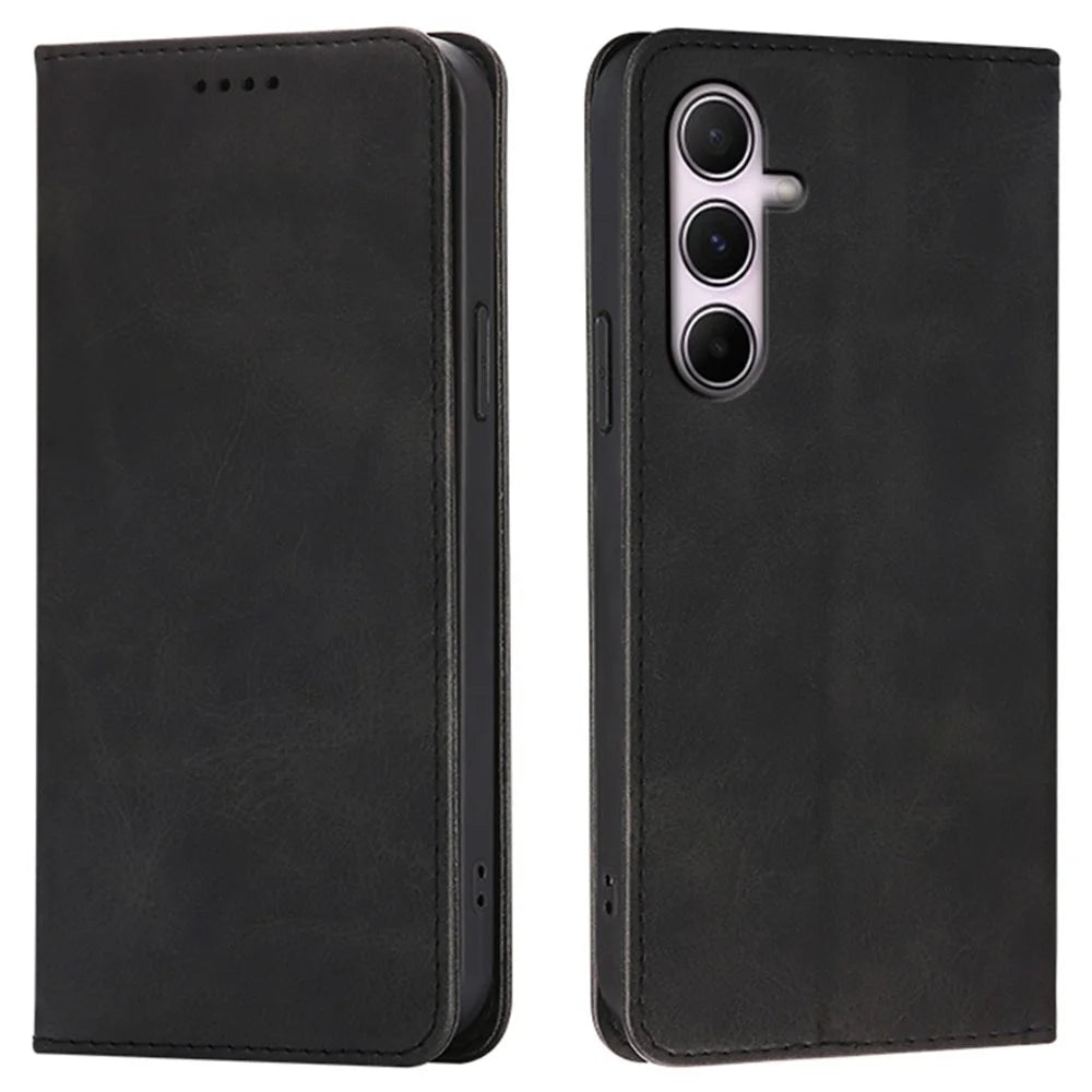 For Samsung Galaxy A36 5G / A56 5G Case Wallet Calf Texture Leather Phone Cover with Hidden Magnetic Closure - Black - 1
