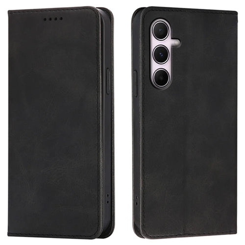 For Samsung Galaxy A36 5G / A56 5G Case Wallet Calf Texture Leather Phone Cover with Hidden Magnetic Closure - Black - 1