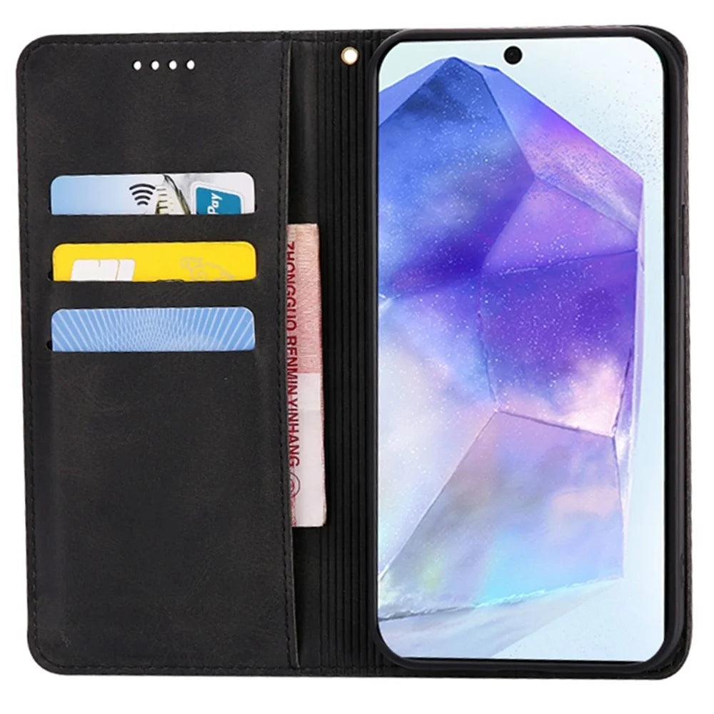 For Samsung Galaxy A36 5G / A56 5G Case Wallet Calf Texture Leather Phone Cover with Hidden Magnetic Closure - Black - 2