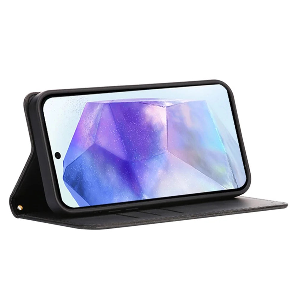 For Samsung Galaxy A36 5G / A56 5G Case Wallet Calf Texture Leather Phone Cover with Hidden Magnetic Closure - Black - 3