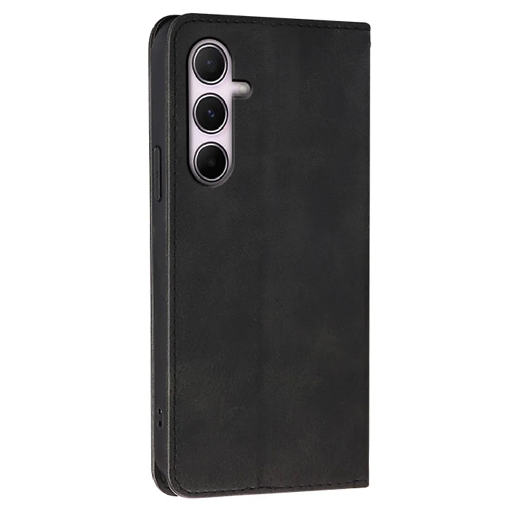 For Samsung Galaxy A36 5G / A56 5G Case Wallet Calf Texture Leather Phone Cover with Hidden Magnetic Closure - Black - 6