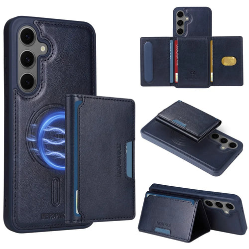 BETOPNICE For Samsung Galaxy S24 FE Magnetic Case  Leather Phone Cover Kickstand with Detachable Card Bag - Blue - 1
