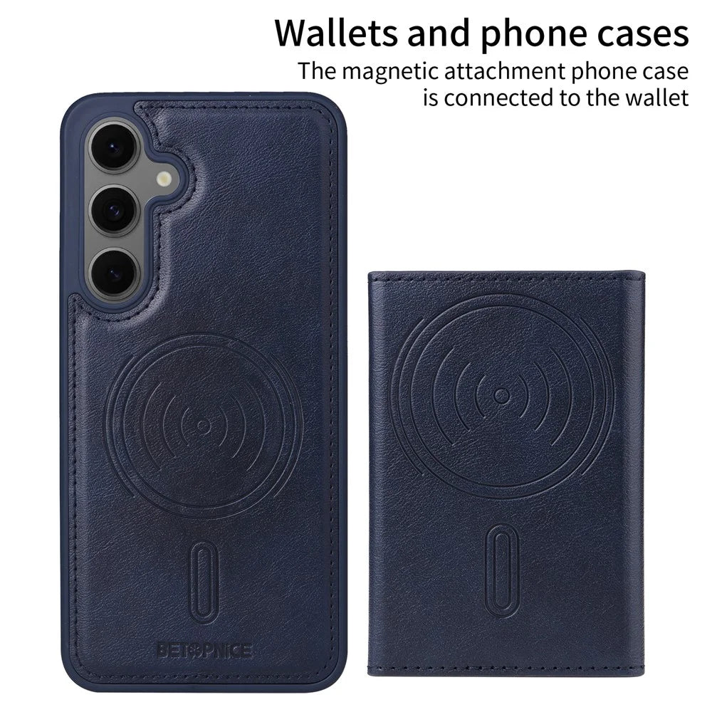 BETOPNICE For Samsung Galaxy S24 FE Magnetic Case  Leather Phone Cover Kickstand with Detachable Card Bag - Blue - 2