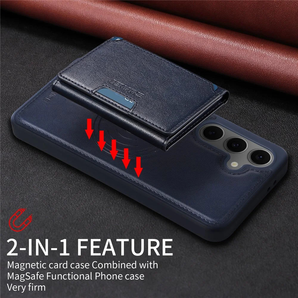 BETOPNICE For Samsung Galaxy S24 FE Magnetic Case  Leather Phone Cover Kickstand with Detachable Card Bag - Blue - 5