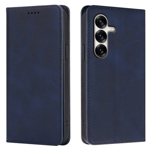 For Samsung Galaxy S25+ Case Wallet Calf Texture Leather Phone Cover with Hidden Magnetic Closure - Blue - 1