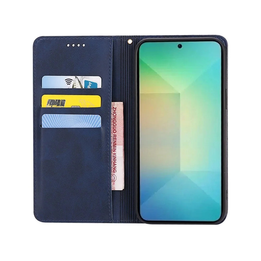 For Samsung Galaxy S25+ Case Wallet Calf Texture Leather Phone Cover with Hidden Magnetic Closure - Blue - 2