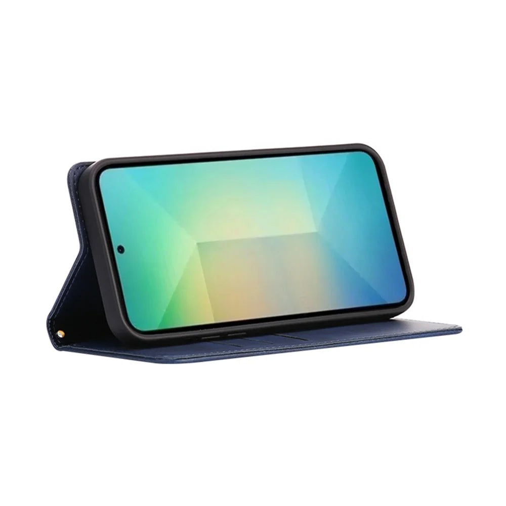 For Samsung Galaxy S25+ Case Wallet Calf Texture Leather Phone Cover with Hidden Magnetic Closure - Blue - 3