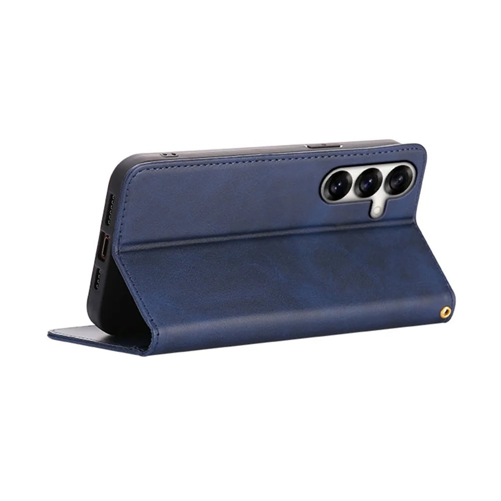 For Samsung Galaxy S25+ Case Wallet Calf Texture Leather Phone Cover with Hidden Magnetic Closure - Blue - 4