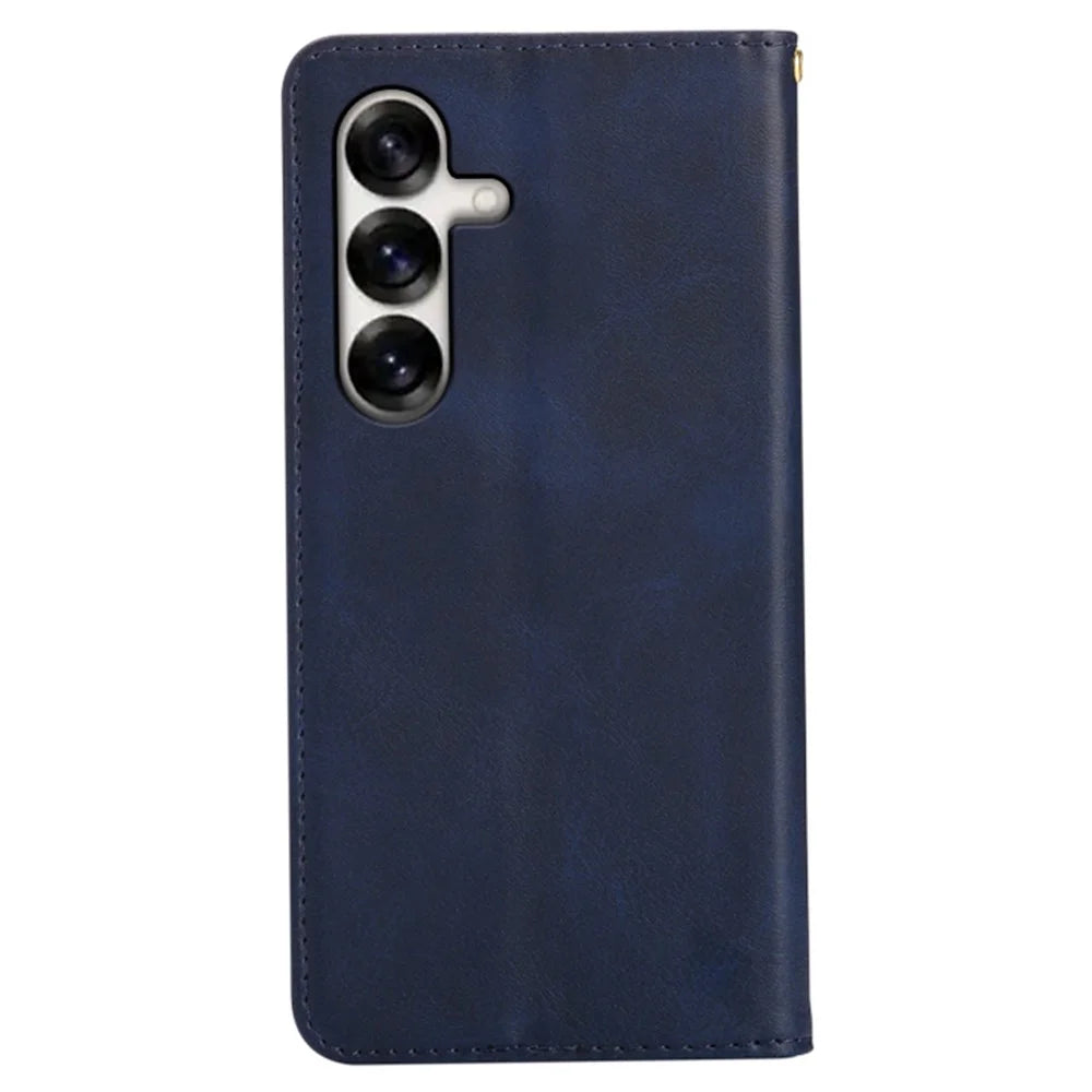 For Samsung Galaxy S25+ Case Wallet Calf Texture Leather Phone Cover with Hidden Magnetic Closure - Blue - 6