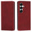 For Samsung Galaxy S24 Case Wallet Calf Texture Leather Phone Cover with Hidden Magnetic Closure - Red - 1