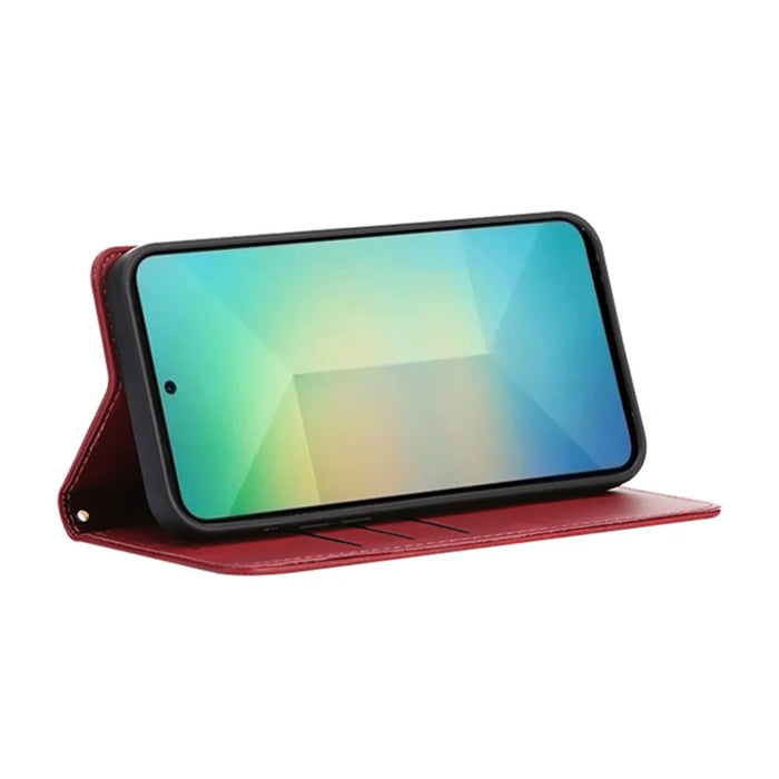 For Samsung Galaxy S24 Case Wallet Calf Texture Leather Phone Cover with Hidden Magnetic Closure - Red - 3
