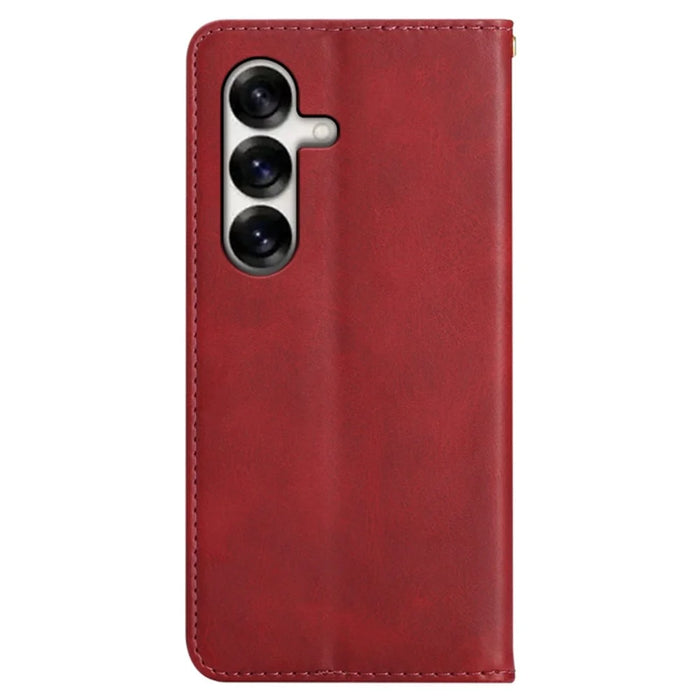 For Samsung Galaxy S24 Case Wallet Calf Texture Leather Phone Cover with Hidden Magnetic Closure - Red - 6