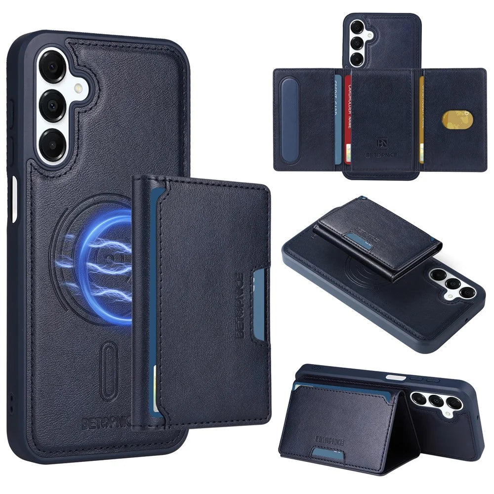 BETOPNICE For Samsung Galaxy A16 5G / A16 4G Magnetic Case  Leather Phone Cover Kickstand with Detachable Card Bag - Blue - 1