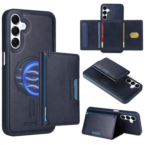 BETOPNICE For Samsung Galaxy A16 5G / A16 4G Magnetic Case  Leather Phone Cover Kickstand with Detachable Card Bag - Blue - 1