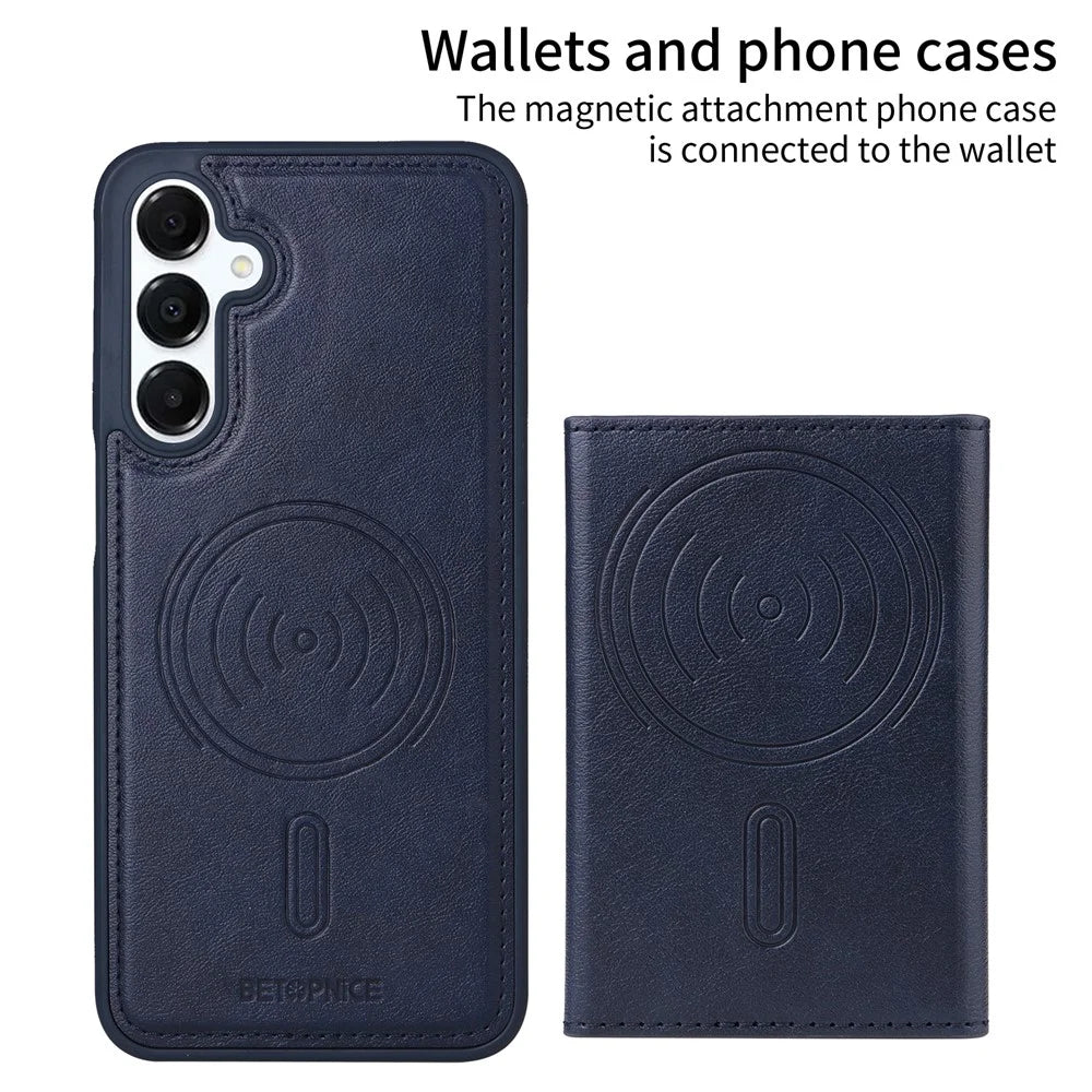 BETOPNICE For Samsung Galaxy A16 5G / A16 4G Magnetic Case  Leather Phone Cover Kickstand with Detachable Card Bag - Blue - 2