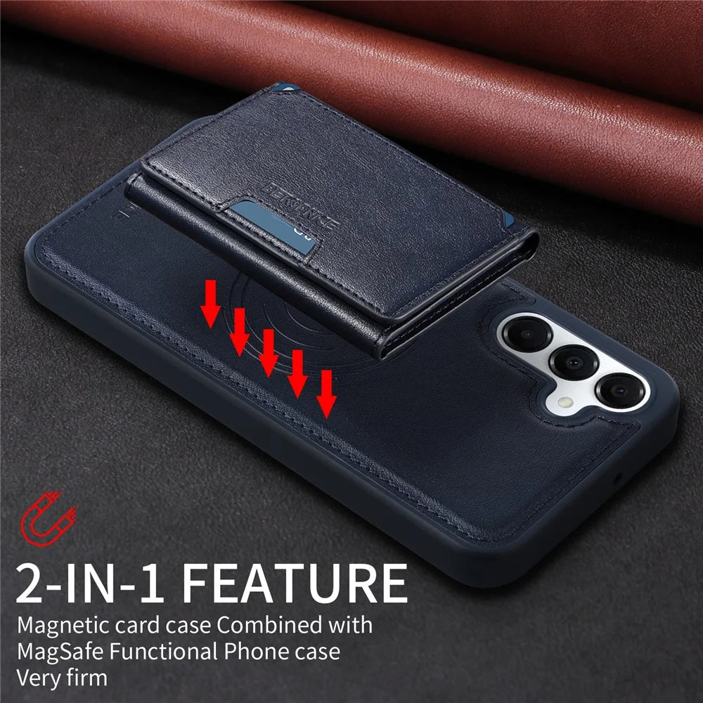 BETOPNICE For Samsung Galaxy A16 5G / A16 4G Magnetic Case  Leather Phone Cover Kickstand with Detachable Card Bag - Blue - 5