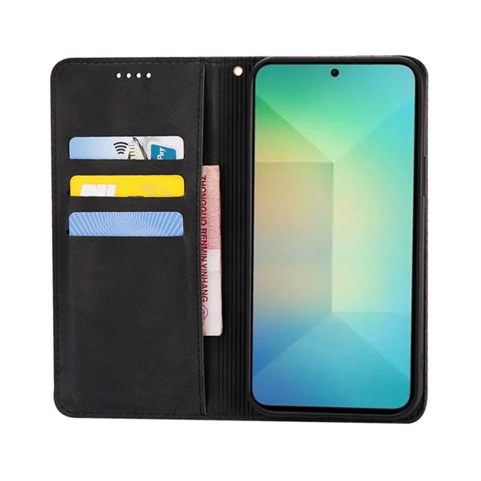 For Samsung Galaxy S24+ Case Wallet Calf Texture Leather Phone Cover with Hidden Magnetic Closure - Black - 2