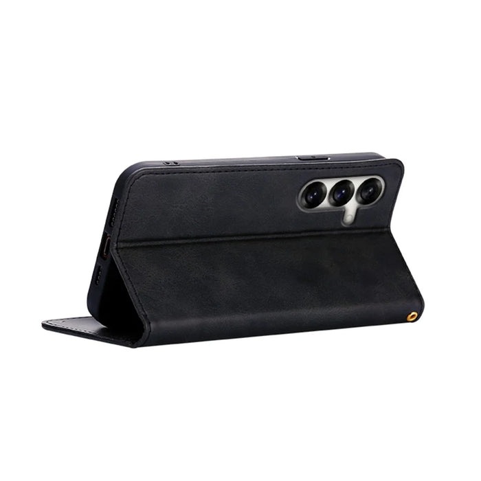 For Samsung Galaxy S24+ Case Wallet Calf Texture Leather Phone Cover with Hidden Magnetic Closure - Black - 4