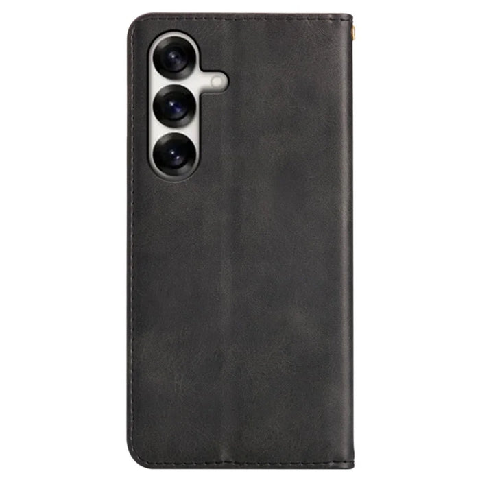 For Samsung Galaxy S24+ Case Wallet Calf Texture Leather Phone Cover with Hidden Magnetic Closure - Black - 6