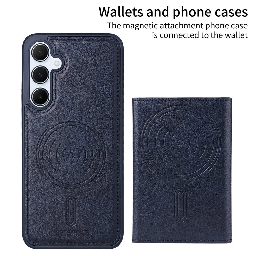 BETOPNICE For Samsung Galaxy A55 5G Magnetic Case  Leather Phone Cover Kickstand with Detachable Card Bag - Blue - 2