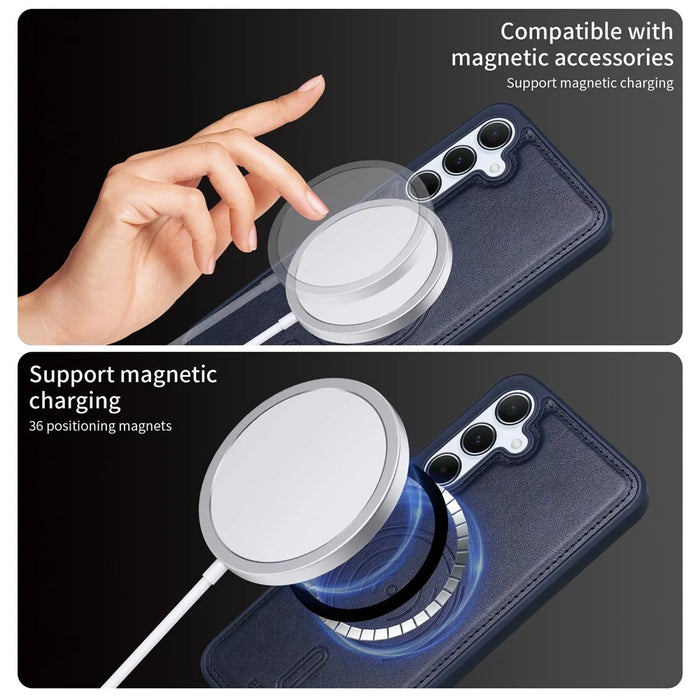 BETOPNICE For Samsung Galaxy A55 5G Magnetic Case  Leather Phone Cover Kickstand with Detachable Card Bag - Blue - 4