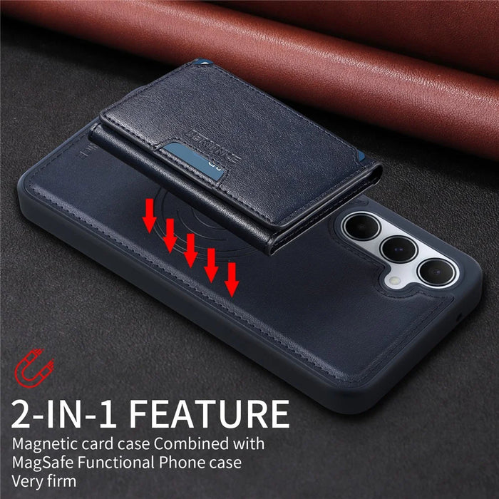 BETOPNICE For Samsung Galaxy A55 5G Magnetic Case  Leather Phone Cover Kickstand with Detachable Card Bag - Blue - 5