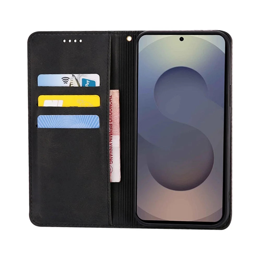 For Samsung Galaxy S24 Ultra Case Wallet Calf Texture Leather Phone Cover with Hidden Magnetic Closure - Black - 2
