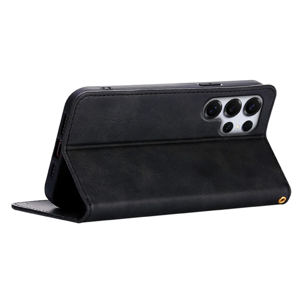 For Samsung Galaxy S24 Ultra Case Wallet Calf Texture Leather Phone Cover with Hidden Magnetic Closure - Black - 4