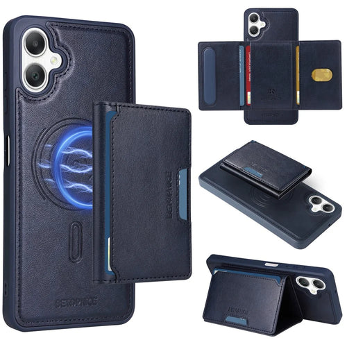 BETOPNICE For Samsung Galaxy A06 4G Magnetic Case  Leather Phone Cover Kickstand with Detachable Card Bag - Blue - 1