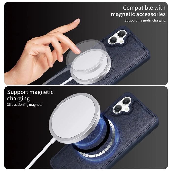 BETOPNICE For Samsung Galaxy A06 4G Magnetic Case  Leather Phone Cover Kickstand with Detachable Card Bag - Blue - 4
