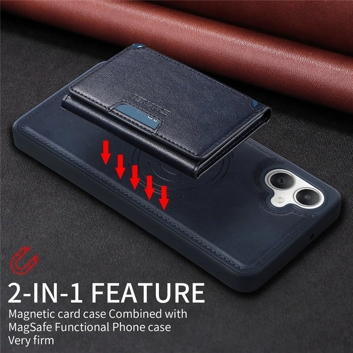 BETOPNICE For Samsung Galaxy A06 4G Magnetic Case  Leather Phone Cover Kickstand with Detachable Card Bag - Blue - 5