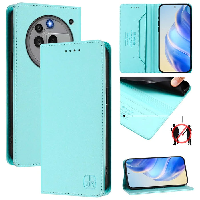 For Nothing Phone (3a) Pro Leather Case RINACASIS RC01 Phone Cover with RFID Blocking Wallet Stand - Mint Green - 2